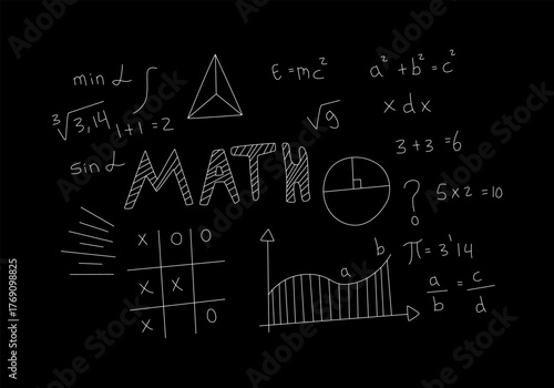 Realistic math chalkboard background illustration
