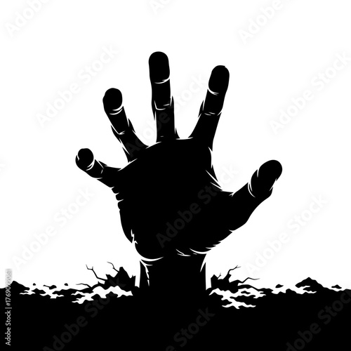 Silhouette of a hand emerging from cracked ground