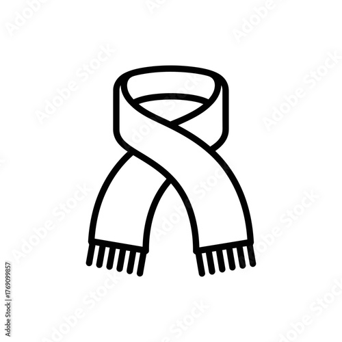 A simple black and white line drawing of a scarf tied in a loop