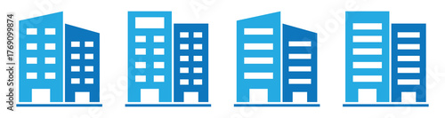 Office, hotel, city buildings set icon, vector illustration