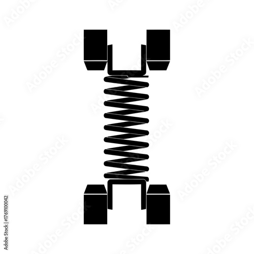 A black silhouette of a spring with weights on each end
