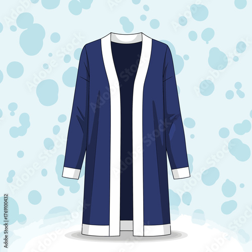 A stylish navy blue openfront cardigan with white trim, perfect for layering over any outfit, showcasing a modern and elegant design