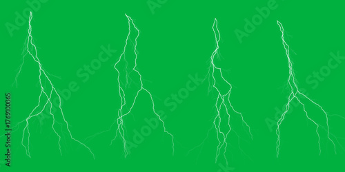 Blinding flash of lightning illuminating the storm over a surreal green landscape evoking awe with the electric streaks