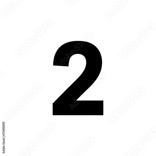 A bold black number two, isolated on a, representing the concept of quantity or a second item in a sequence