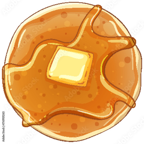 Top View of Pancake with Butter and Syrup