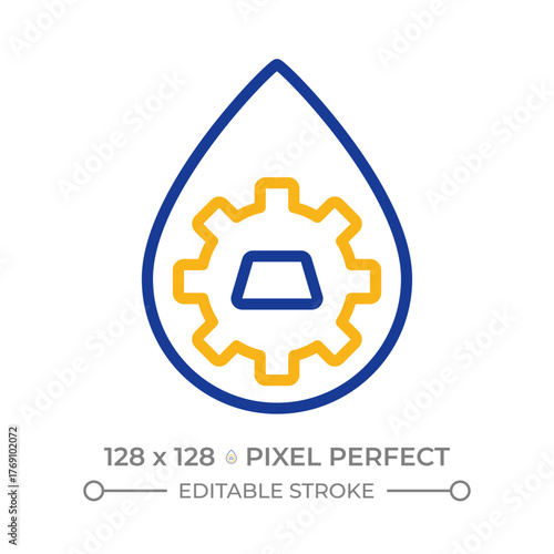 Hydrometallurgy two color line icon. Metal processing, extraction. Industrial technology. Liquid purification bicolor outline symbol. Duotone linear pictogram. Isolated illustration. Editable stroke