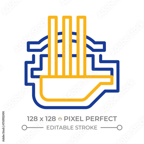Electric arc furnace two color line icon. Heavy industry. Technology, manufacturing. Modern metallurgy bicolor outline symbol. Duotone linear pictogram. Isolated illustration. Editable stroke