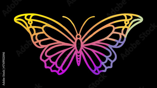 A vibrant butterfly illustration with intricate line art and a gradient of yellow, pink, and purple, creating a captivating and colorful design on