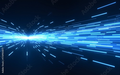 Blue and white speed lights abstract background travel through time and space. Fast movement hyper speed dark blue backdrop. Motion lines abstract futuristic vector background. High quality