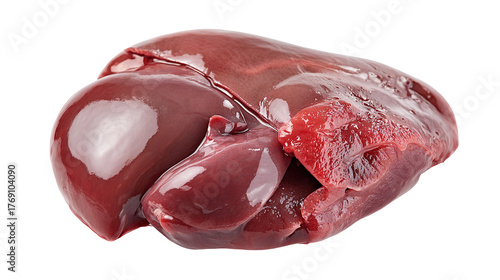 Raw pork liver, isolated on white background.