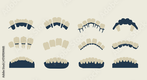 Flat style dental prosthetics: diverse tooth replacement designs collection