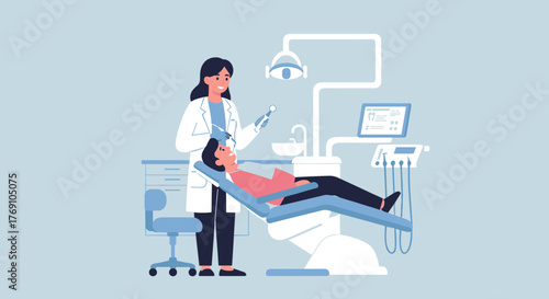 Dentist with patient in modern dental office setting