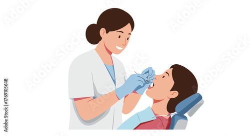 Dentist examining patient with tools in modern dental clinic setting