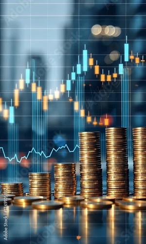Financial stock market charts and data analysis for investment and trading decisions on a digital screen interface with upward and downward trends