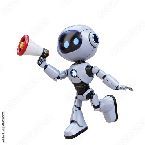 3D Cute Robot Holding Megaphone Announcing News