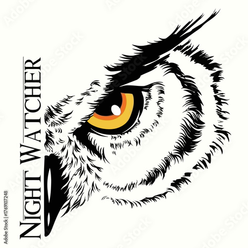 Intense and vigilant owl eye graphic illustration, symbolizing nocturnal wisdom and watchful nature, perfect for impactful design and nature-themed projects