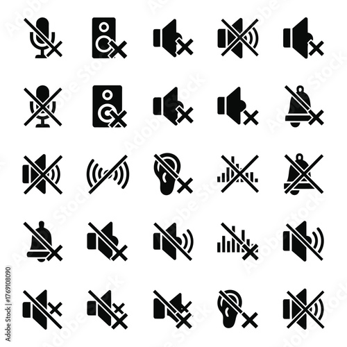 Mute Sound Audio Icons Vector Set for Silence and Sound Off
