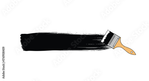 A paintbrush leaving a wide black brushstroke across a white background.