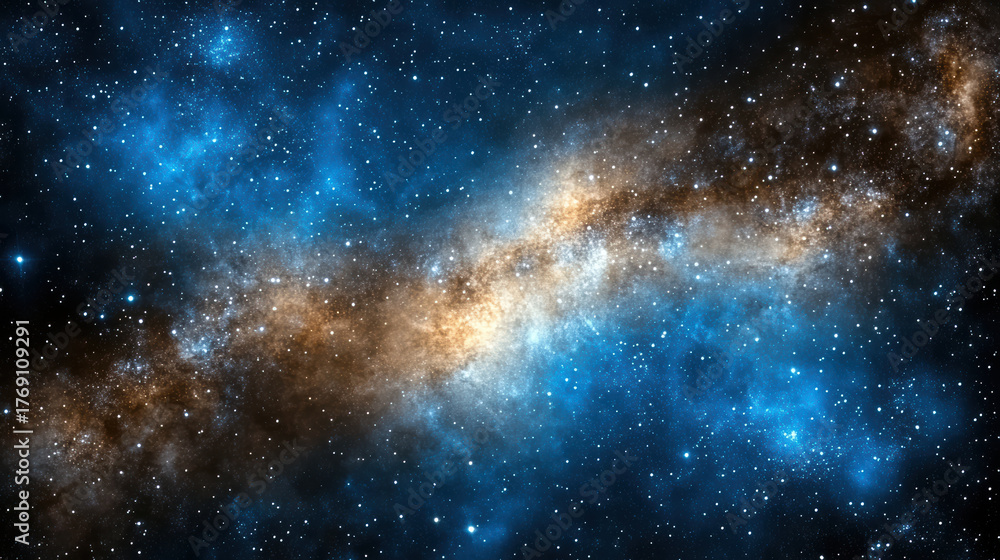 Obraz premium Galactic swirl with vibrant blue and golden hues, showcasing beauty of universe