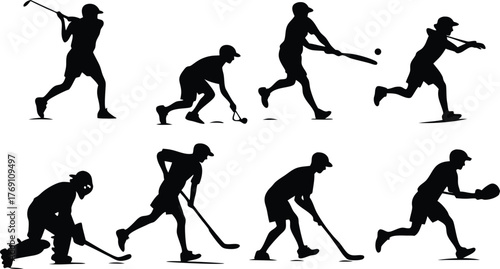 Dynamic sports action silhouettes showcase teamwork, competition, and athletic prowess in a vibrant, modern design, ideal for sports marketing