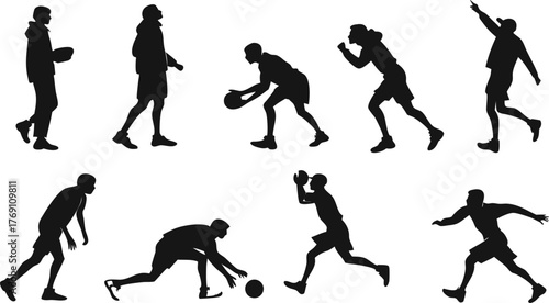 Dynamic silhouettes of athletes in action showcase teamwork, energy, and competitive spirit for sports marketing or fitness campaigns – originally vector art