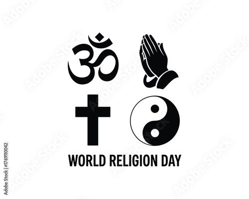 Om cross praying hands yin yang symbols World Religion Day