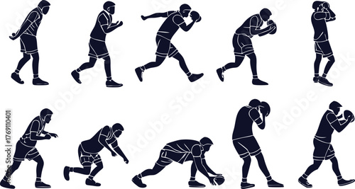 Dynamic baseball player sequence performing diverse actions, a perfect visual for sports promotions, coaching materials, and athletic training guides