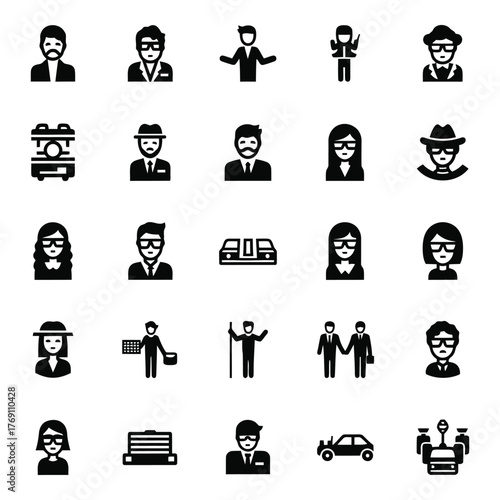 Diverse Icon Set Representing People Professions and Transportation options