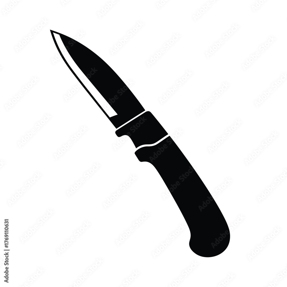 Obraz premium Black silhouette of a sharp pointed knife blade