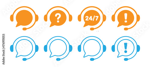 Support service. Vector isolated icons. Customer support black vector icon signs. Call center symbols. Service concept symbols.
