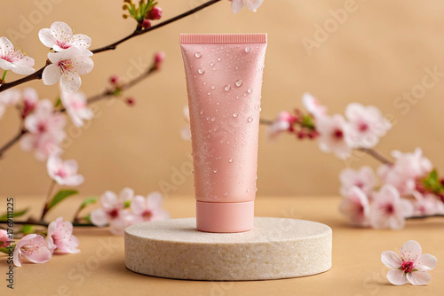 Sakura Extract Moisturizer Mockup for Spring and Gentle Skincare