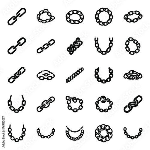 Seamless pattern of stylized chains representing connection and various shapes