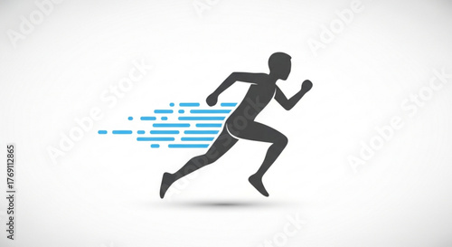 Silhouette of a runner in motion, depicted with blue speed lines, , conveying dynamism and athleticism in a minimalist style