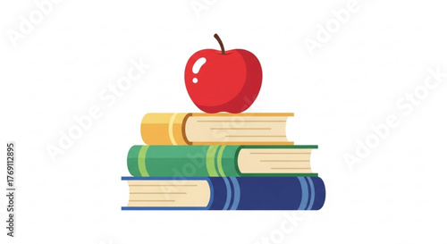 A stack of books with a red apple on top, representing knowledge, education, and the pursuit of learning