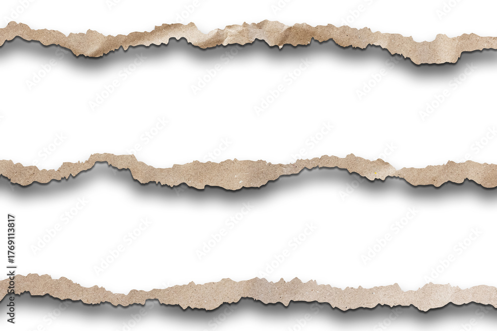 Naklejka premium Ripped Torn Paper Edges Isolated on Black Background, Textured Paper Scrap, Vintage Craft Material, Paper Art Background