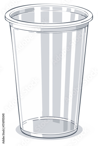 Empty Clear Plastic Cup Rendered in Sketch Style for Beverages or Food Storage Containers