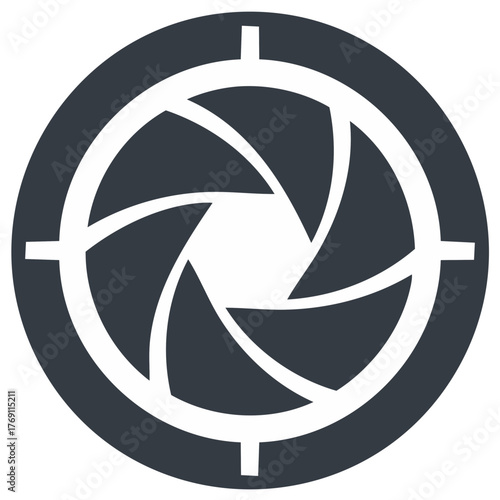 Focus Aperture Lens Symbol, Camera Shutter Style Icon, Photography or Cinematography Equipment Design Element