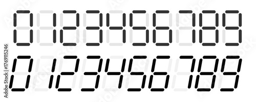 Digital numbers collection from 0 to 9. Seven-segment display for clock or price tag with black digits