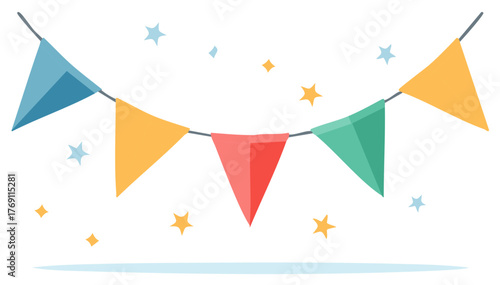 Vibrant Triangular Bunting Flags with Scattered Stars for Festive Celebration Vector Art
