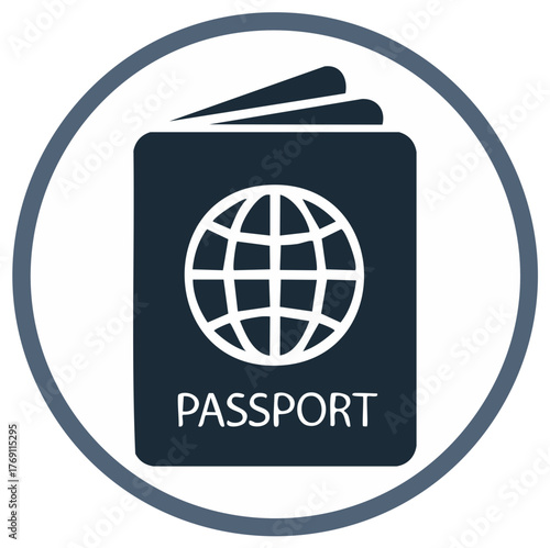Passport icon with globe symbol for international travel and citizenship