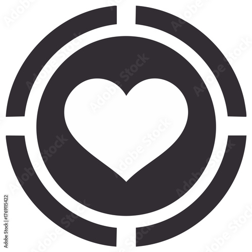 Heart inside a conceptual target graphic for love health or accuracy concepts with circle and line elements in an abstract design