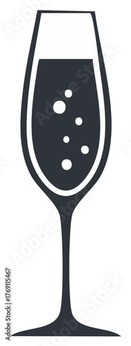 Elegant champagne flute with effervescent bubbles minimalist vector icon