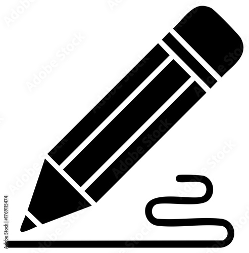 Graphic illustration of a black pencil sketching a straight line and an expressive wavy mark