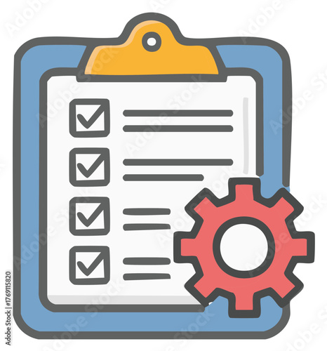 Clipboard with checklist and gear symbol representing task management and automation