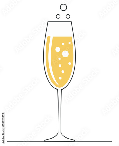 Elegant champagne flute illustration with effervescent bubbles, representing celebration and joy.