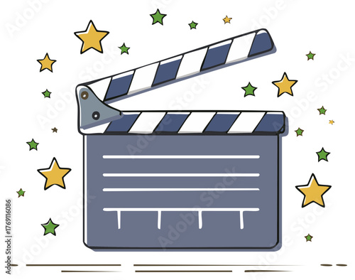 Animated Movie Clapper Board with Stars Illustration for Filmmaking and Entertainment Industry Projects Film Slate Concept