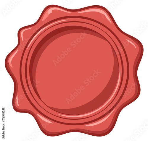 Red Wax Seal Stamp with Embossed Circular Design and Wavy Edges