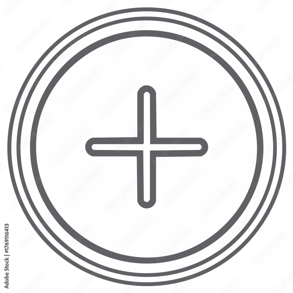 Obraz premium Add Icon Graphic: Simple Gray Outlined Circle with a Plus Sign, Modern Minimalist Style
