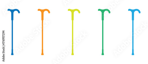 Walking wooden cane stick silhouette vector, walking stick icon