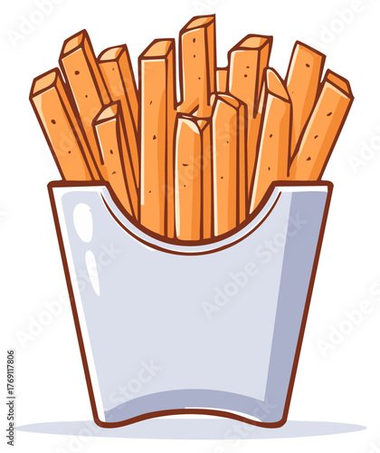Cartoon Style French Fries in a Box Graphic Illustration of a Fast Food Favorite